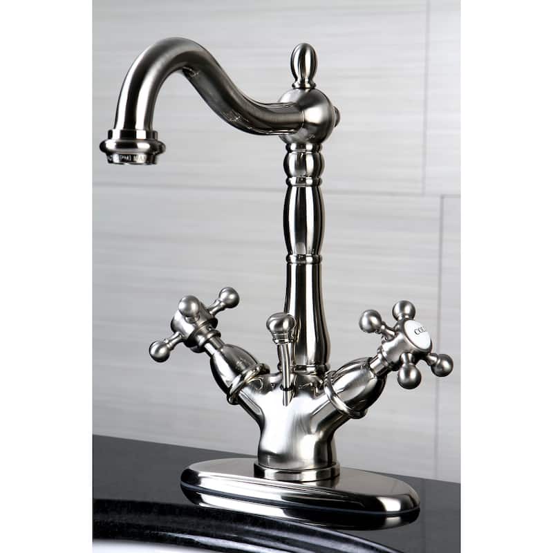 Kingston Brass Victorian Single Hole Satin Nickel Bathroom Faucet - Solid Handles
