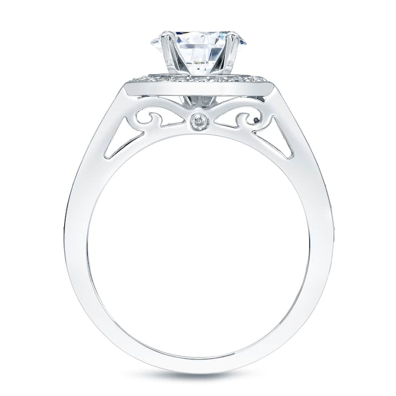 Auriya Modern 1 1/2ct TDW Round Diamond Halo Engagement Ring Set 14K Gold Certified
