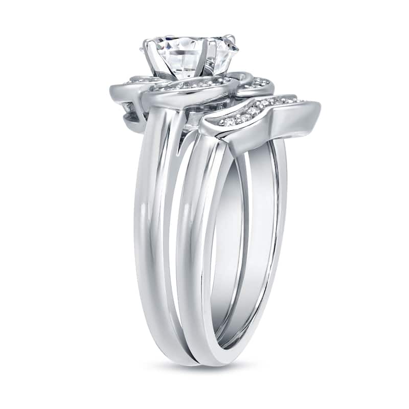 Auriya Unique Floral 3/4ct TDW Round Diamond Engagement Ring Set 14k White Gold Certified