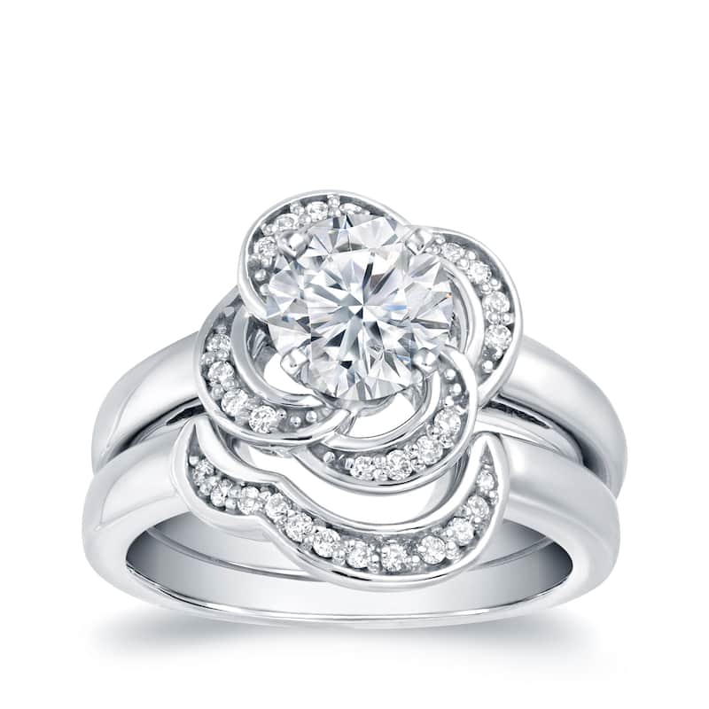 Auriya Unique Floral 3/4ct TDW Round Diamond Engagement Ring Set 14k White Gold Certified