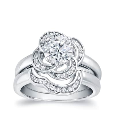 Auriya Unique Floral 3/4ct TDW Round Diamond Engagement Ring Set 14k White Gold Certified