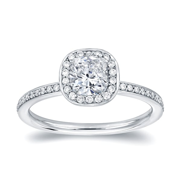 Auriya 18k White Gold 4/5ct TDW Cushion Halo Diamond Engagement Ring