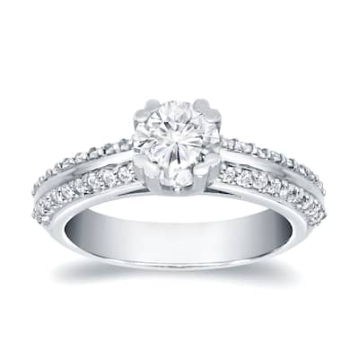Auriya Unique Double Edge 1ct TDW Round Diamond Engagement Ring 14k White Gold (H-I, SI1-SI2)
