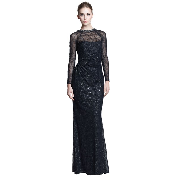 David Meister Women's Black Embroidered Sequin Necklace Gown ...