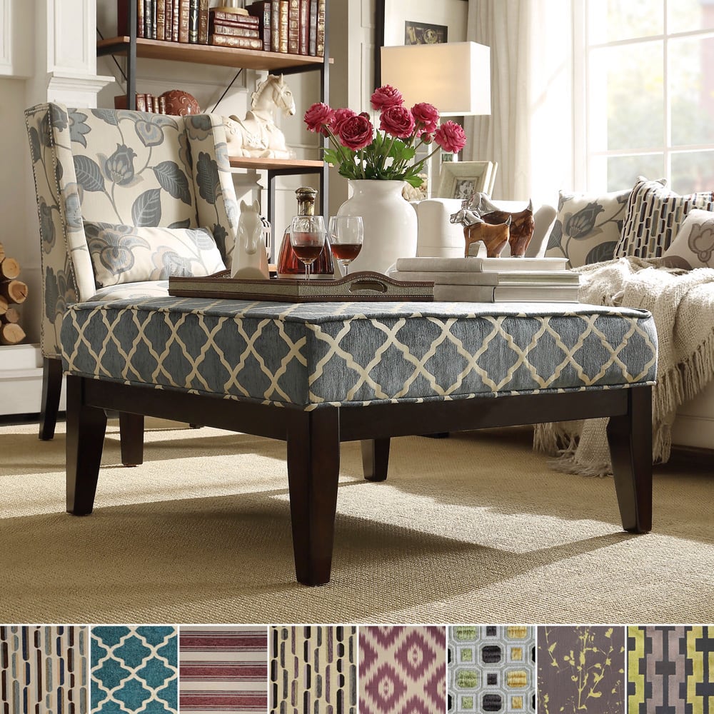 INSPIRE Q Ashland 36-inch Print Upholstered Cocktail Ottoman