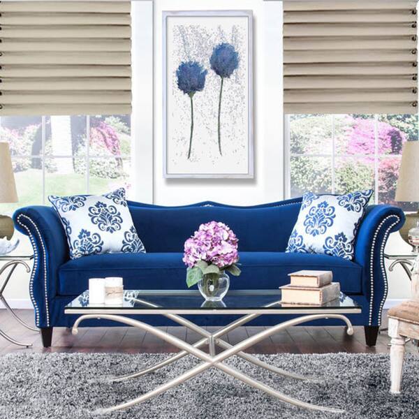 Furniture of America Maja Contemporary Blue Velvet Padded Nailhead Sofa