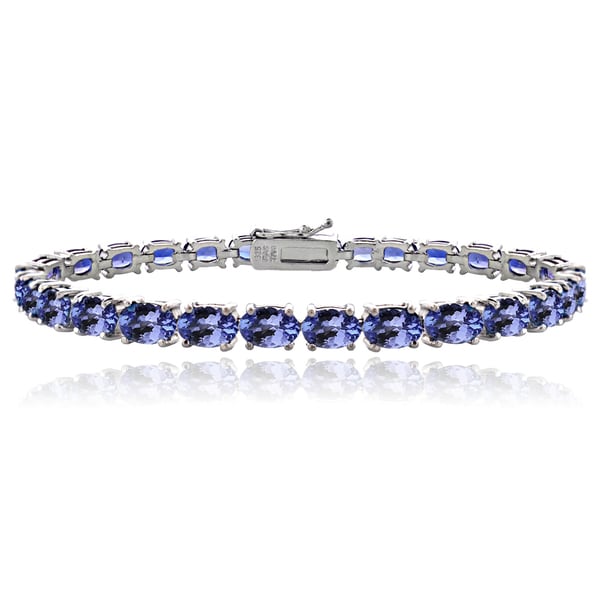 Glitzy Rocks Sterling Silver 16ct Oval Blue Tanzanite Tennis Bracelet ...