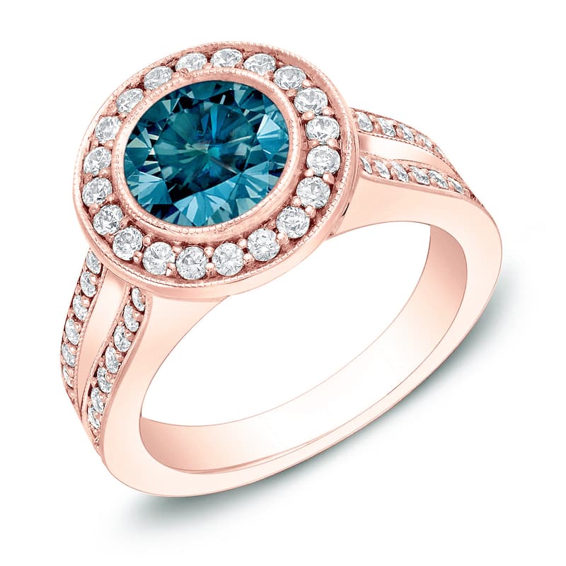Auriya 14k Rose Gold 2ctw Blue Diamond Halo Engagement Ring