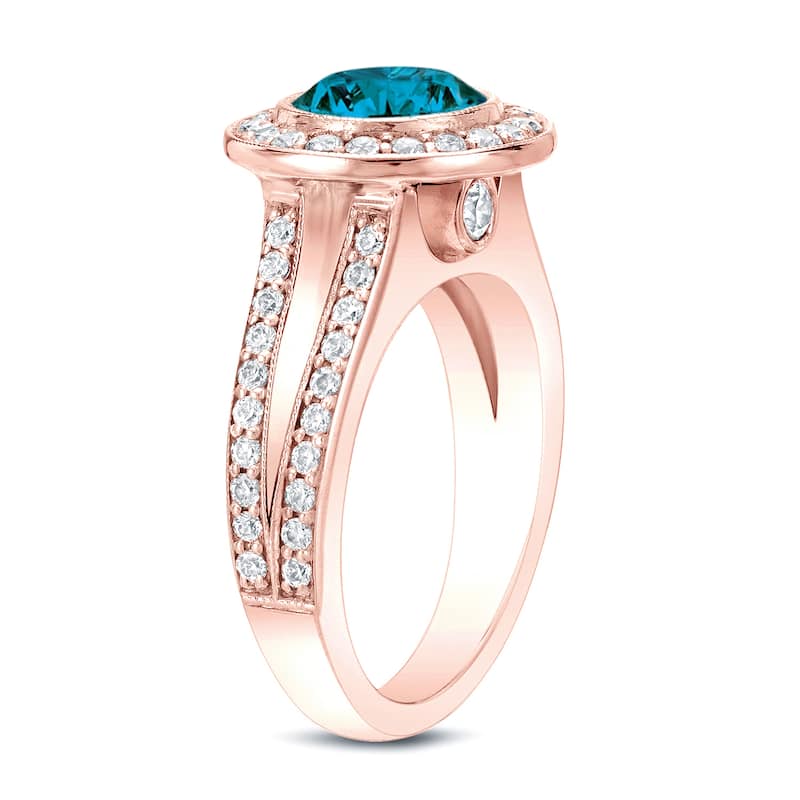 Auriya 14k Rose Gold 2ctw Blue Diamond Halo Engagement Ring