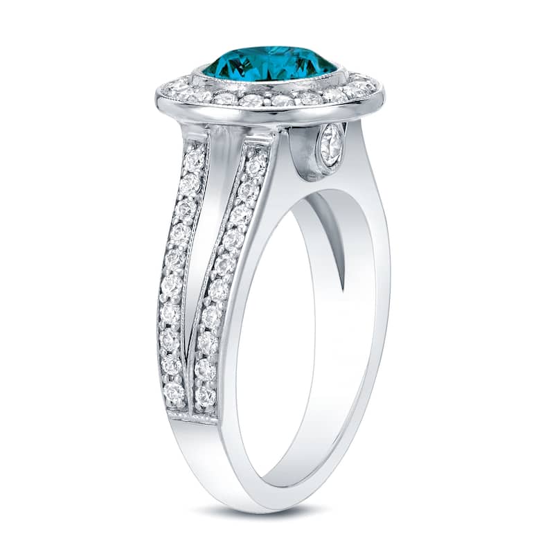 Auriya 14k Gold 2ctw Unique Halo Blue Diamond Engagement Ring (H-I, SI1-SI2)