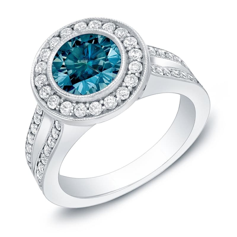 Auriya 14k Gold 2ctw Unique Halo Blue Diamond Engagement Ring (H-I, SI1-SI2) - 4 - White