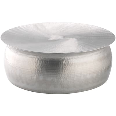 Polished Hammered Aluminum Round Coffee Table