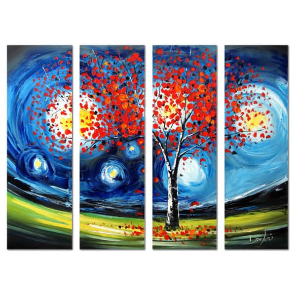 Shop Heavily Textured Modern Tree 4 Piece Hand Painted Oil On Canvas Art Multi Color Overstock