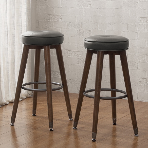 Retro Charcoal Wood Tufted Bar Stool (Set of 2)