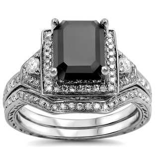noori 14k white gold 2 13ct tdw black and white certified diamond bridal ring - Emerald Wedding Ring noori 14k white gold 2 13ct tdw black and white certified diamond bridal ring - Emerald Wedding Ring