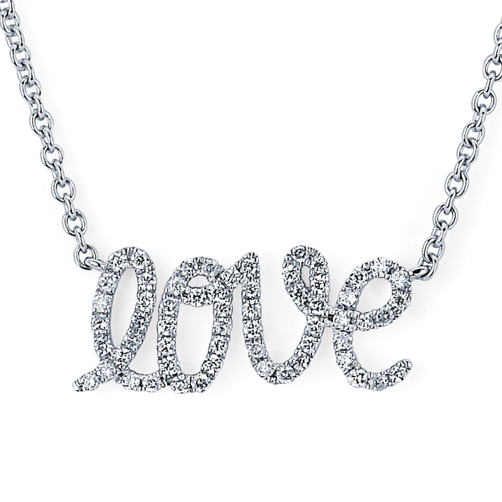 14k White Gold Diamond Accent Love Cursive Necklace  