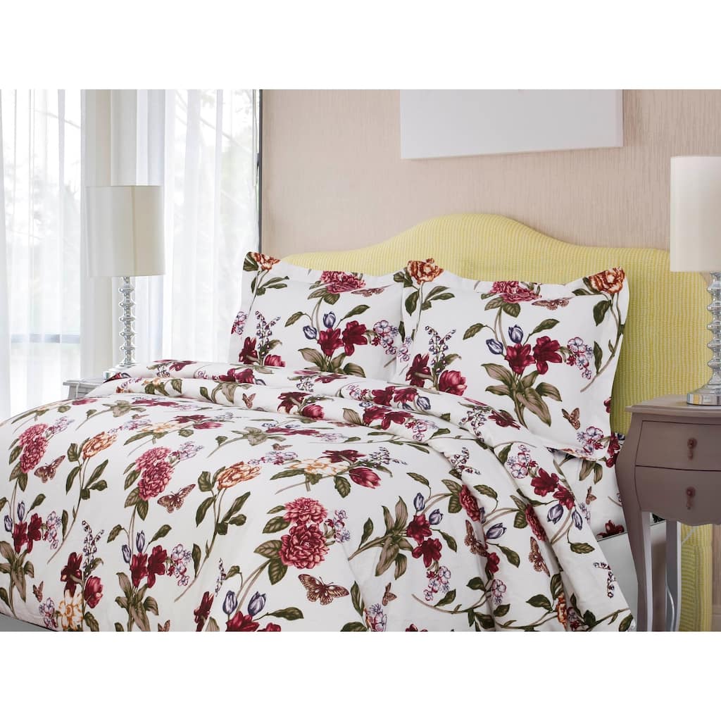 Blossoms Flannel Luxury 3-piece Printed Duvet Cover Set