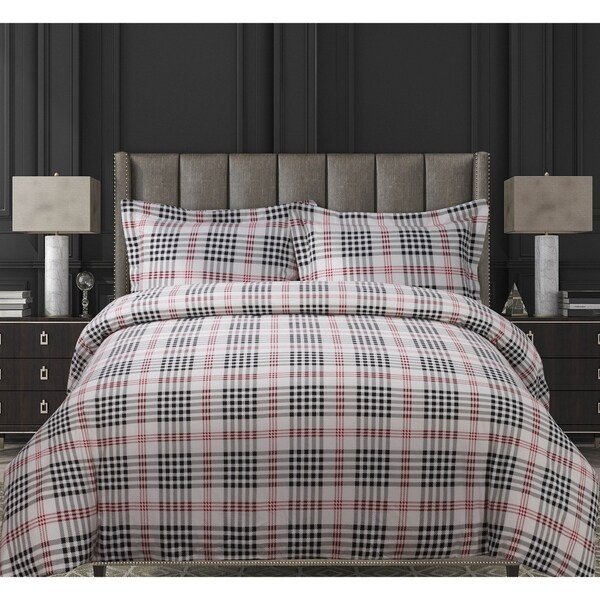 Plaid Luxury 3-piece Printed Flannel Duvet Cover Set