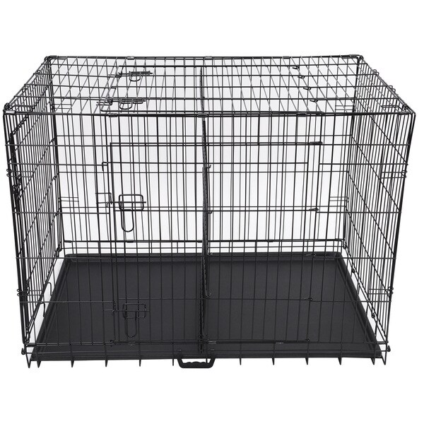 Shop Folding 48inch Threedoor Metal Dog Crate with Divider Free Shipping Today Overstock