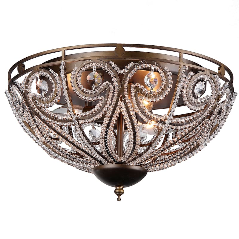 Claire Dark Antique Brass/ Crystal 3-light Flush Mount