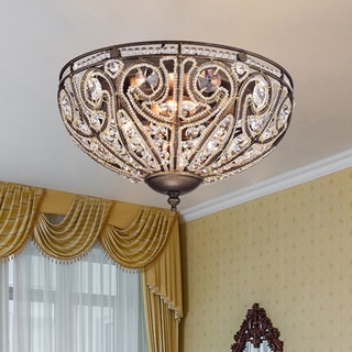 Warehouse of Tiffany Claire Dark Antique Brass/ Crystal 3-light Flush Mount