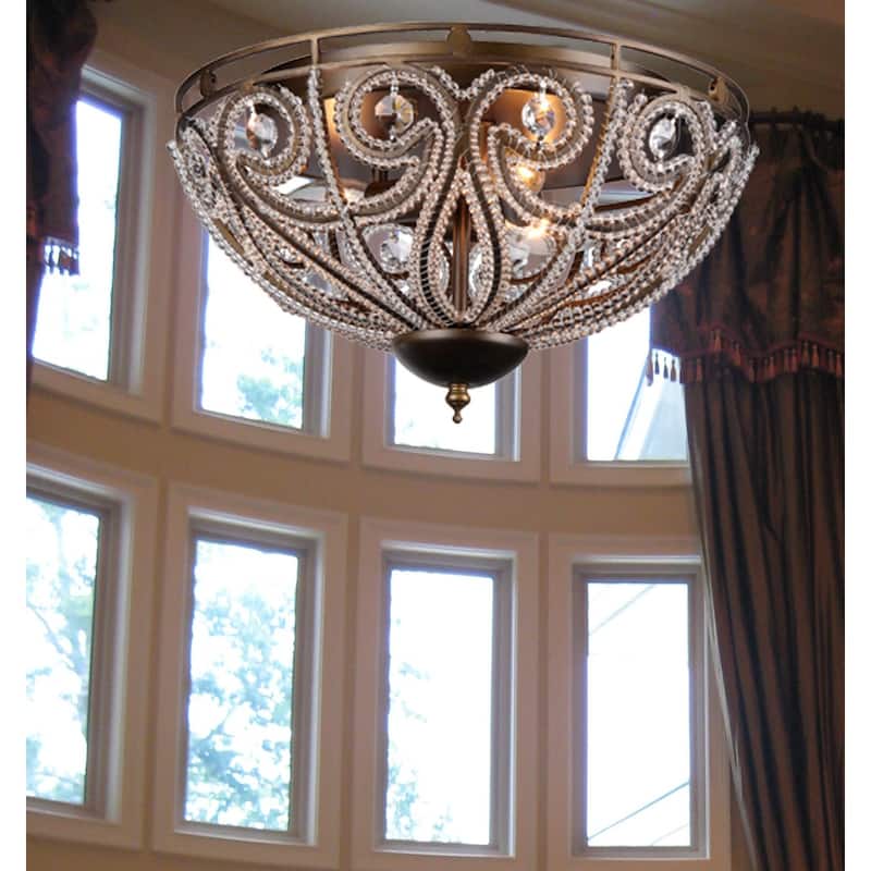 Claire Dark Antique Brass/ Crystal 3-light Flush Mount
