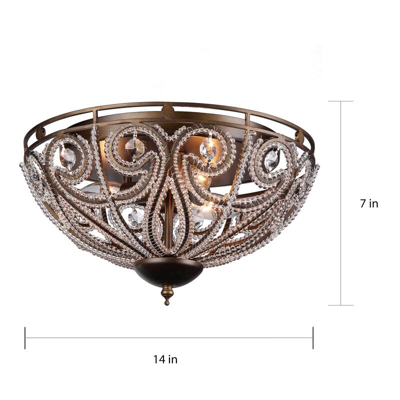 Claire Dark Antique Brass/ Crystal 3-light Flush Mount