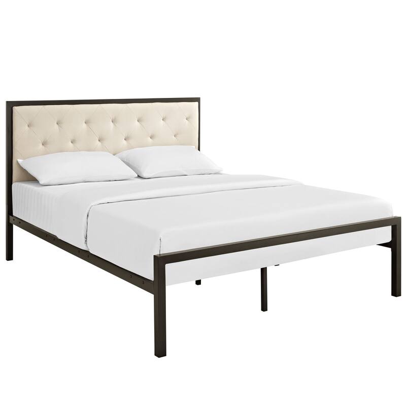 Mia Queen Fabric Platform Bed - Brown Beige