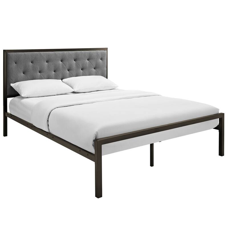 Mia Queen Fabric Platform Bed - Brown Grey