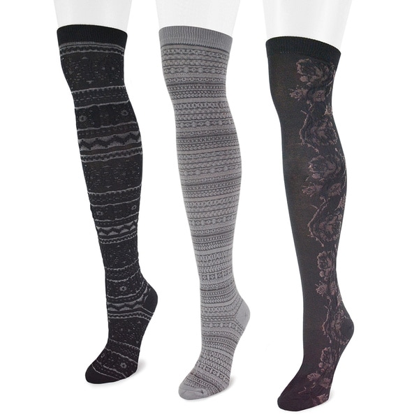 Muk Luks Women's Microfiber Black Over-the-Knee Socks (3 Pairs)