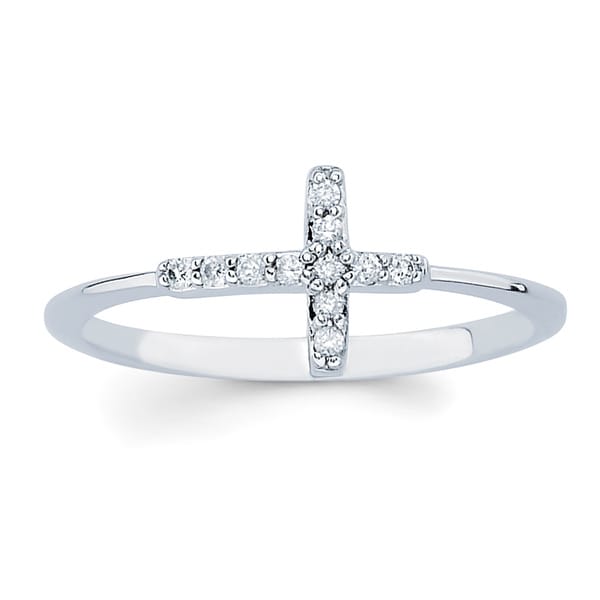 Boston Bay Diamonds 14k White Gold Diamond Accent Sideways Cross Ring ...