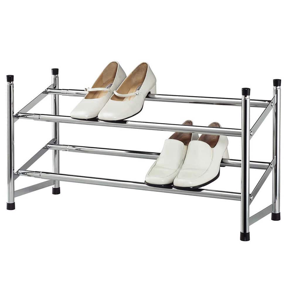 Expandable Chrome-colored 2-tier Shoe Rack - Silver