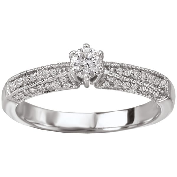 Avanti 14k White Gold 5/8ct TDW Milgrain Detailed Round Diamond Ring