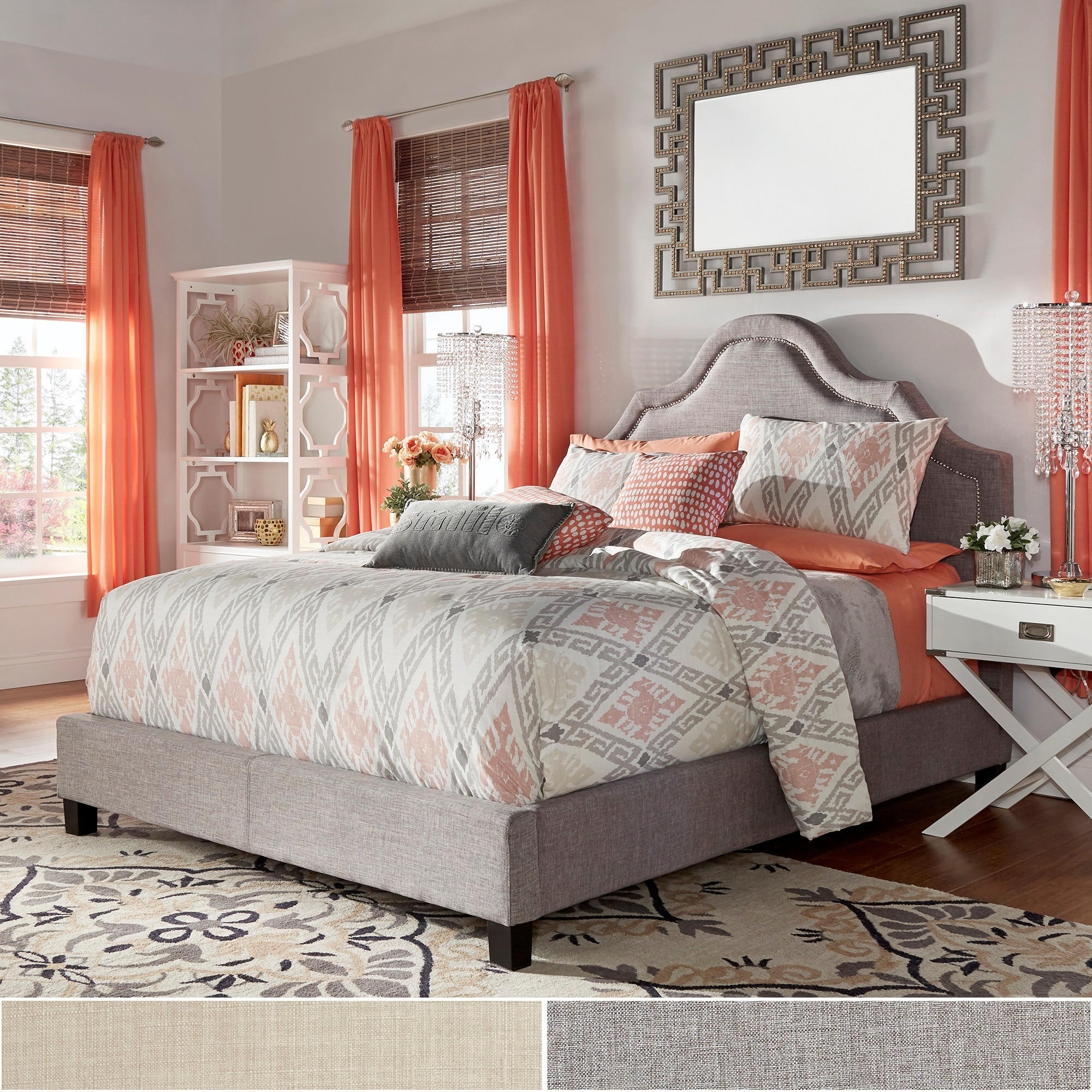 Fletcher Linen Nailhead Arch Curved Upholstered Bed by iNSPIRE Q Bold