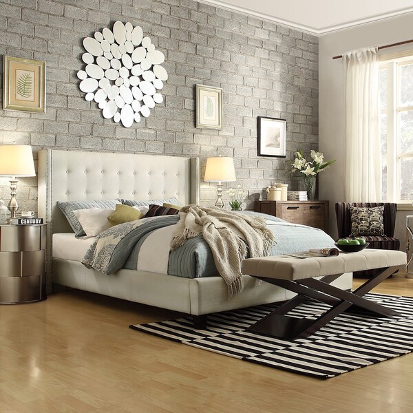 inspire q marion cream linen nailhead wingback tufted king-sized inspire q marion cream linen nailhead wingback tufted king-sized