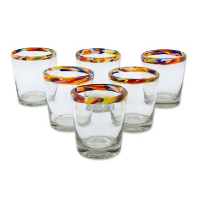 NOVICA Handmade Blown Glass Confetti Juice Glasses Set of 6 (Mexico) - 3.9" H x 3.3" Diam.