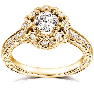 Annello by Kobelli 14k Yellow Gold 1/2ct TDW Floral Vintage Diamond Engagement Ring