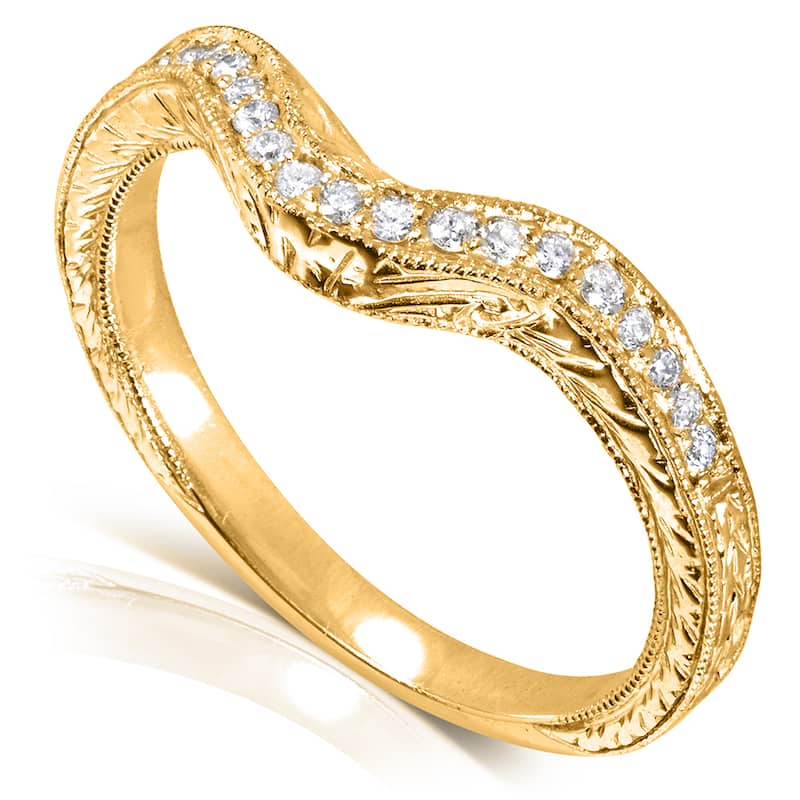 Annello by Kobelli 14k Yellow Gold 1/8ct TDW Ladies Contoured Diamond Wedding Band - 4