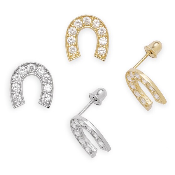 14k Gold Cubic Zirconia Lucky Horseshoe Back Earrings 14k Gold Cubic Zirconia Lucky Horseshoe Back Earrings