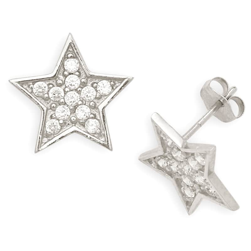 Curata 14k Gold Cubic Zirconia Big Star Earrings - White