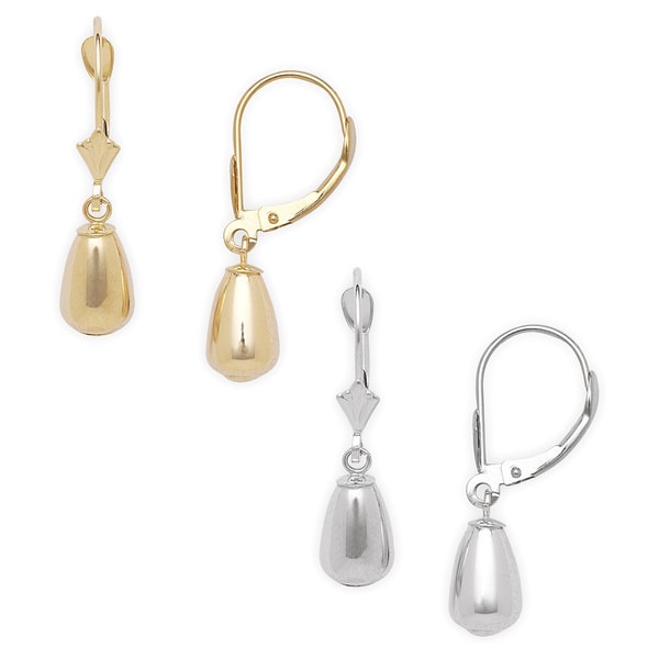 Shop 14k Gold Pear-shaped Drop Leverback Earrings - On Sale - Free Shipping Today - Overstock ...