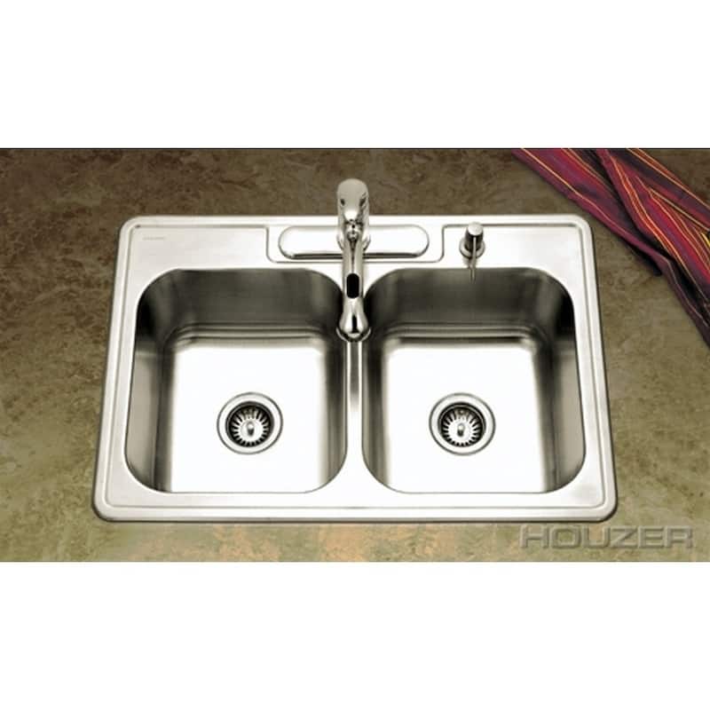 Houzer Glowtone 8-inch Deep 4-hole Double Bowl