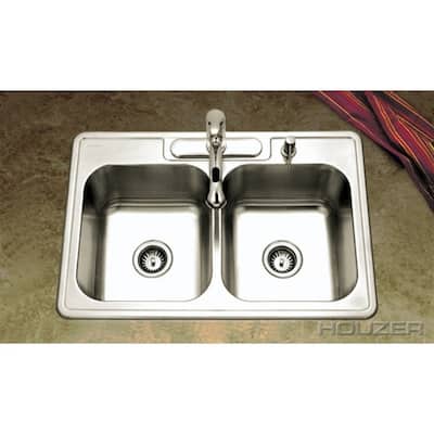Houzer Glowtone 8-inch Deep 4-hole Double Bowl
