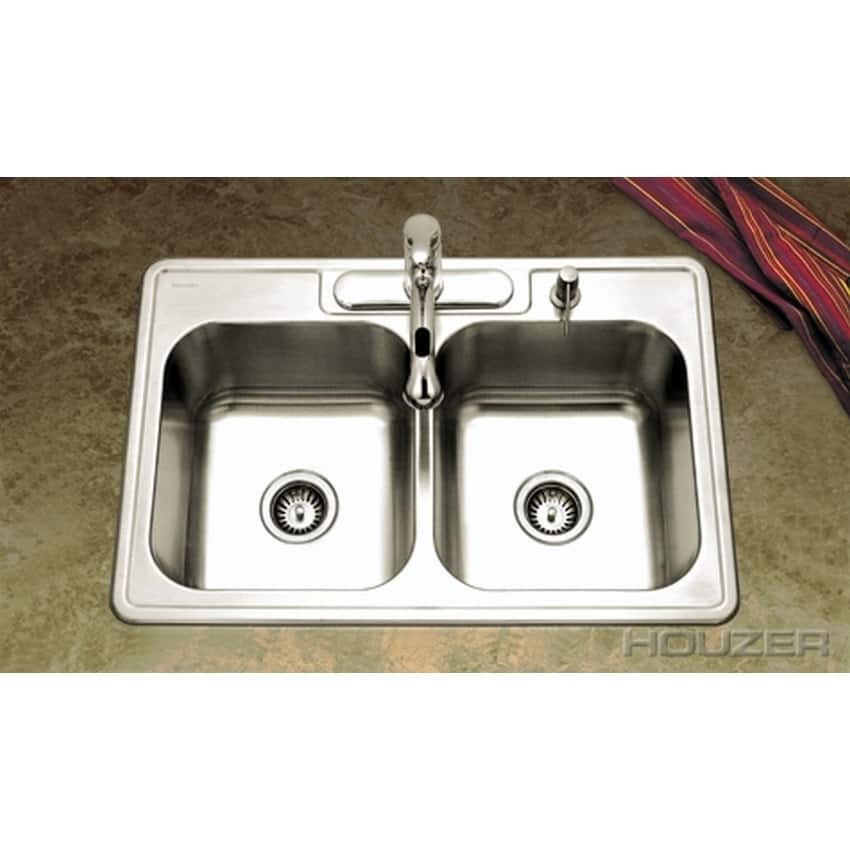 Houzer Glowtone 8-inch Deep 4-hole Double Bowl