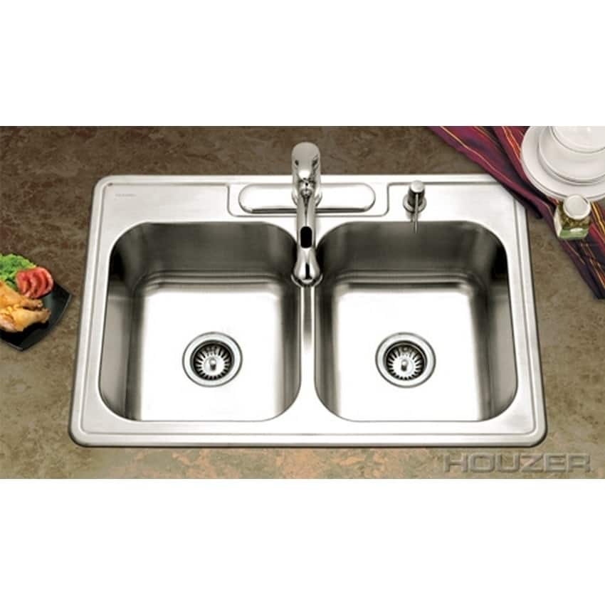 Houzer Glowtone 9-inch Deep 4-hole Double Bowl