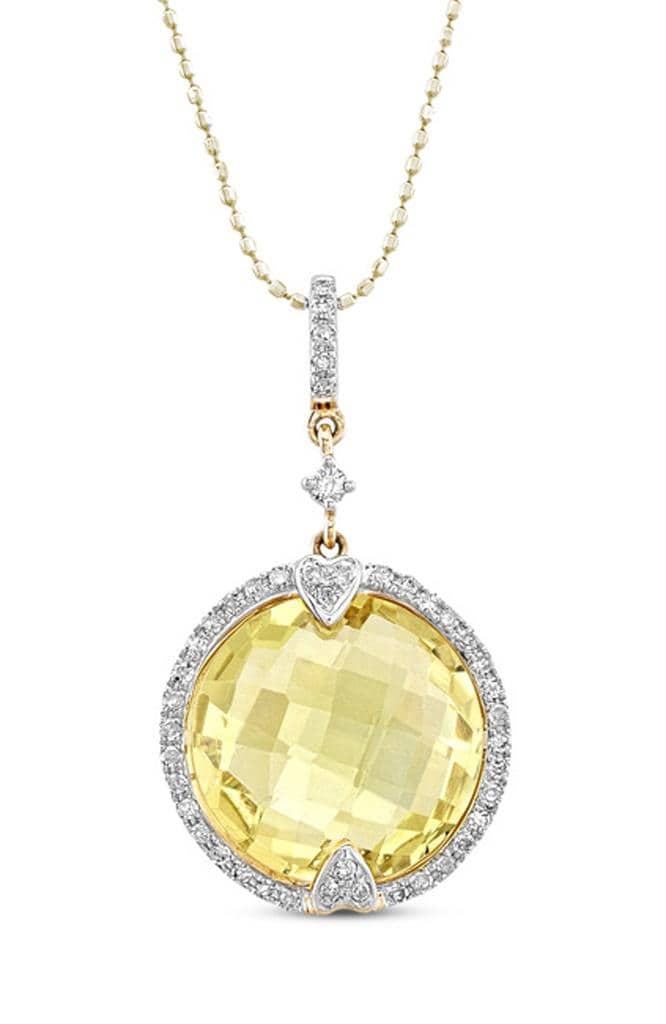 14kt Gold & Diamond Round Halo Diamond Pendant with Gemstone Center (I-J, I1-I2)