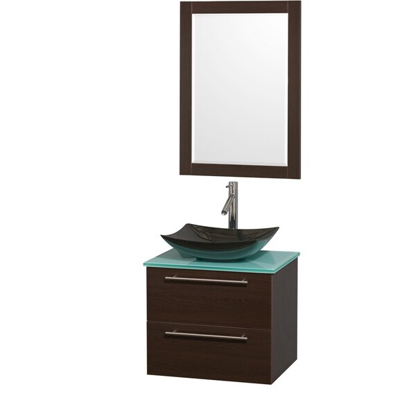 Wyndham Collection Amare 24-inch Espresso/ Green Glass Single Vanity with Mirror