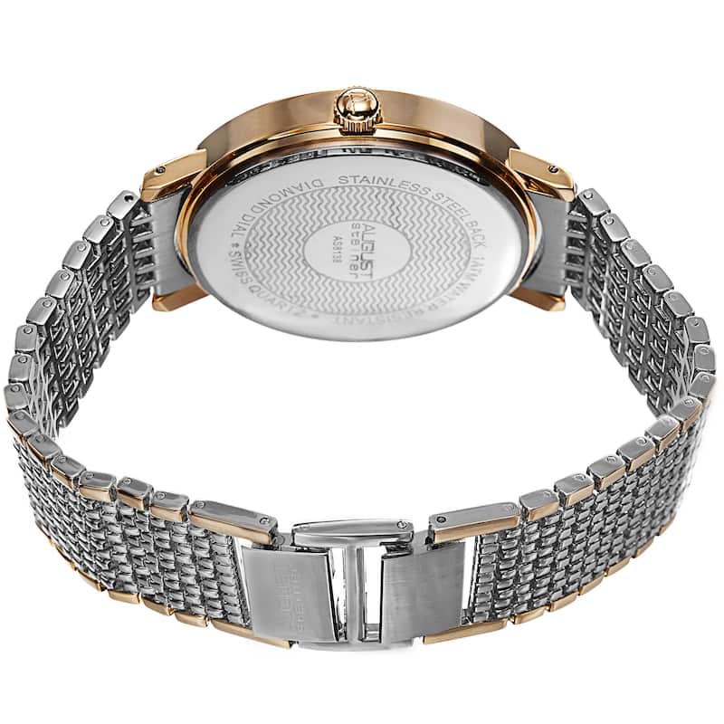 August Steiner Men's Ultra-Thin Swiss Quartz Mother of Pearl Diamond Dial Two-Tone Bracelet Watch