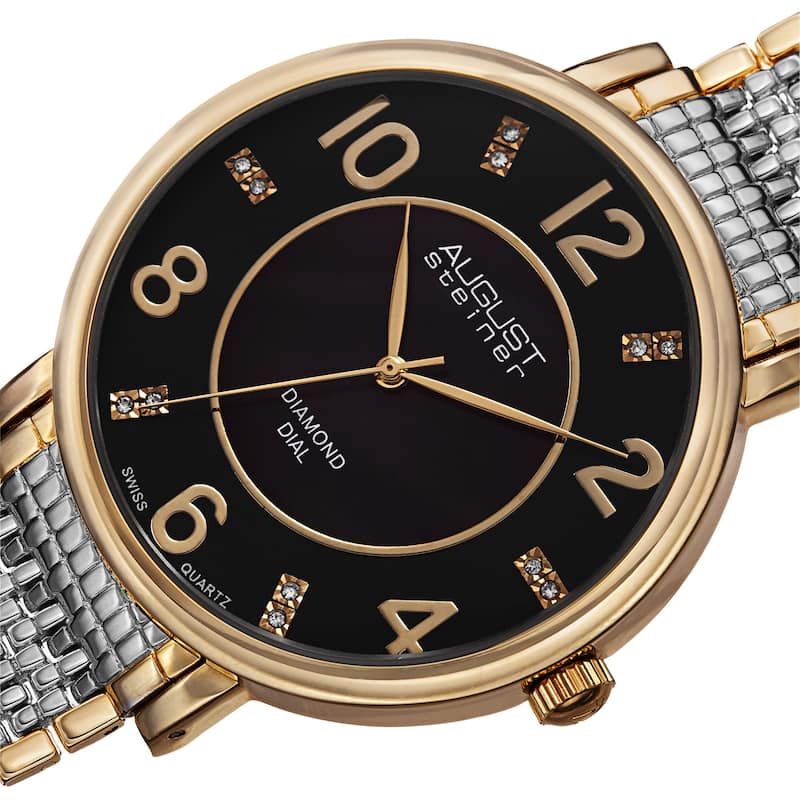August Steiner Men's Ultra-Thin Swiss Quartz Mother of Pearl Diamond Dial Two-Tone Bracelet Watch