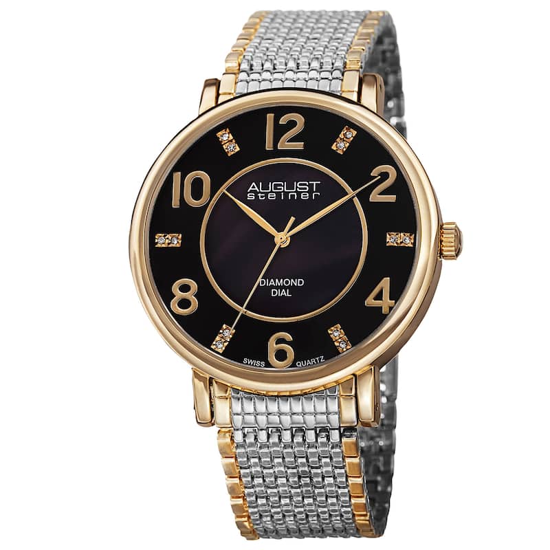 August Steiner Men's Ultra-Thin Swiss Quartz Mother of Pearl Diamond Dial Two-Tone Bracelet Watch